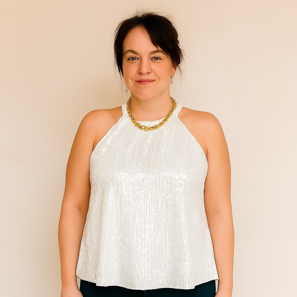 Jasambac Sequin Halter Top C&Sleeveless Party Tank  Holidays party